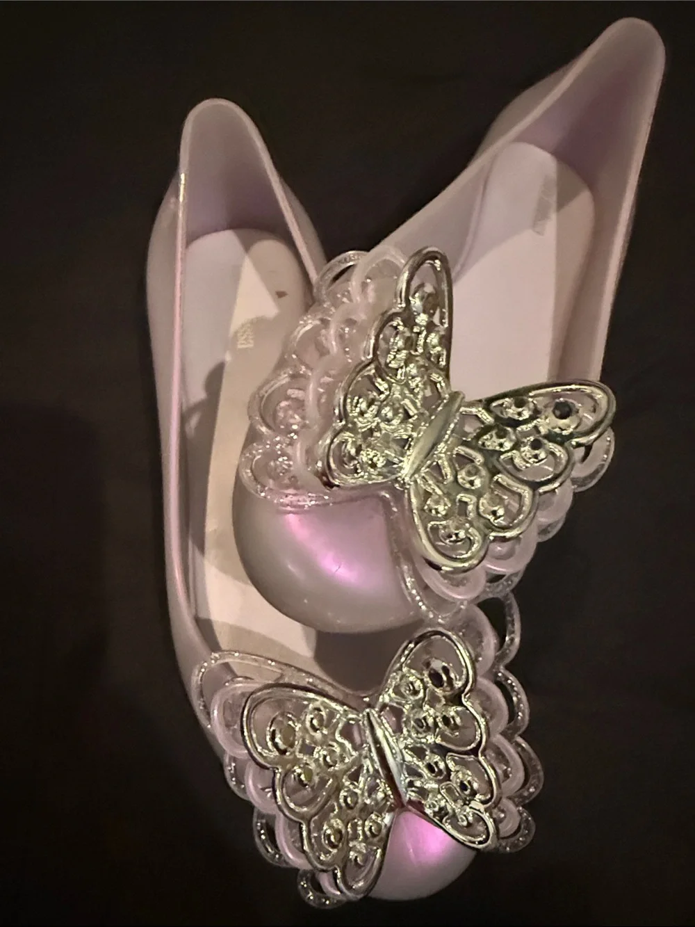 Mini Melissa Pearl Purple Ballet Flats with Decorative Butterfly Accent